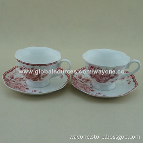 6-set 220cc Ceramic Tea Set in Printed Gift Box, Red Design, Ideal for Gifts and Promotion Food Safe